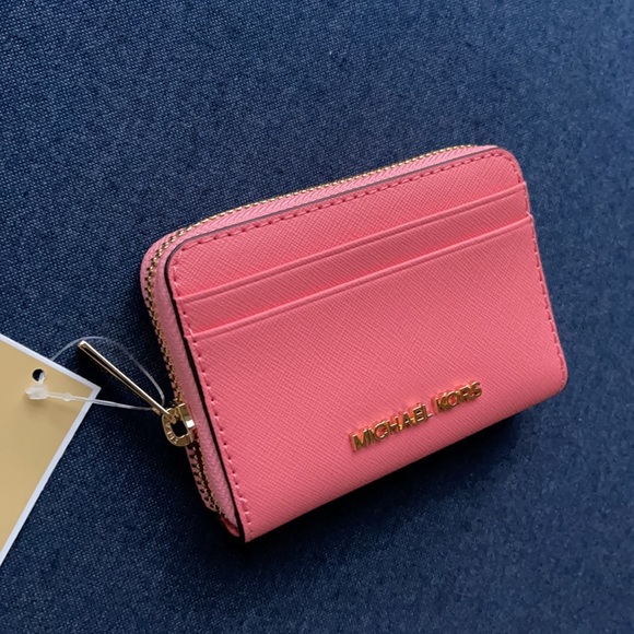 Michael Kors Medium ZipAround Card Case Wallet Grapefruit Leather - Picture 2 of 16